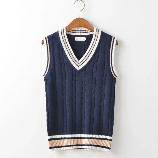 Preppy Classic – Men’s V-Neck Knit Vest, Thick & Stylish