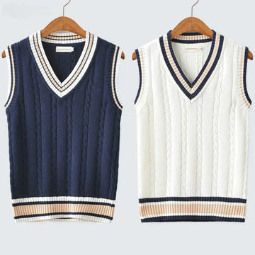 Preppy Classic – Men’s V-Neck Knit Vest, Thick & Stylish