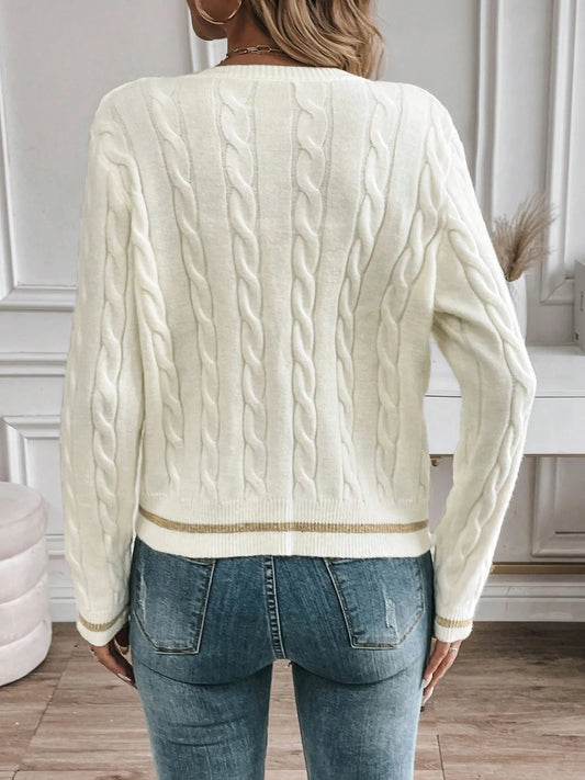 Classic Knit Elegance – Women’s Minimalist Long Sleeve Cardigan